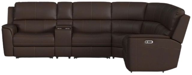 Flexsteel® Henry 6-Piece Leather Burnt Umber Curved Power Reclining Sectional-3
