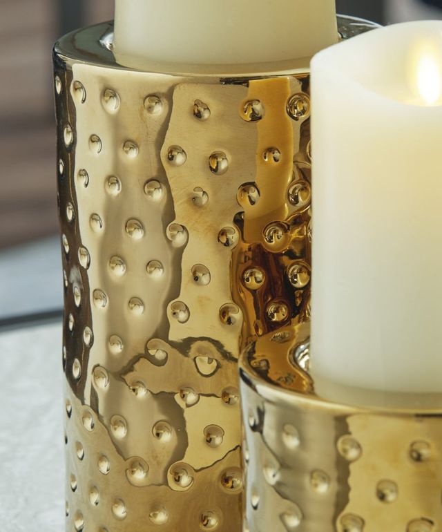 Signature Design by Ashley® Marisa 3-Piece Gold Candle Holders-1