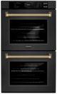 ZLINE Autograph Edition 30" Black Stainless Steel with Polished Gold Helix Handles Professional True Convection Double Wall Oven with Air Fry and Self Clean-0