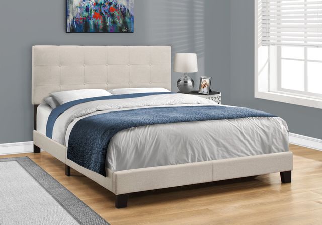 Monarch Specialties Inc. Beige Linen Queen Bed-1