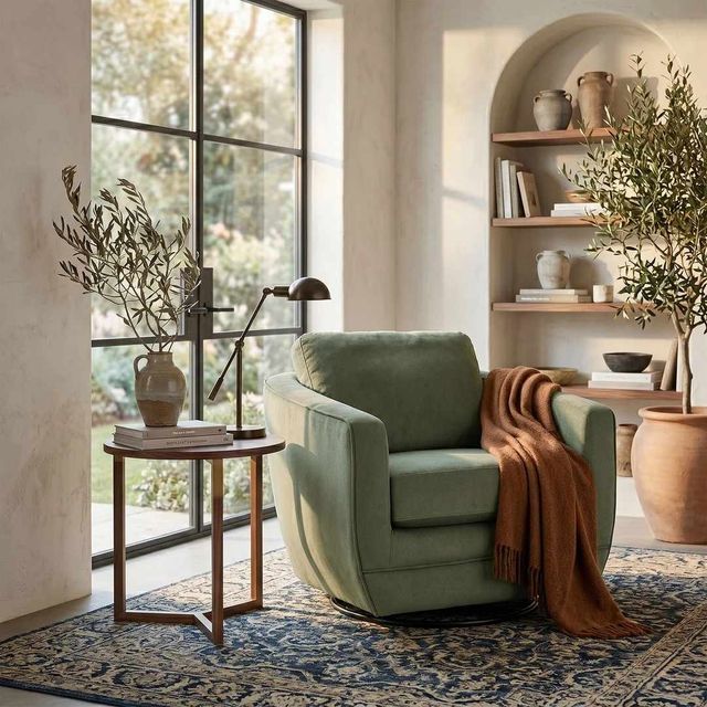LH Home Feather Baltimo Fern Green/Matte Black Swivel Glider Chair-1