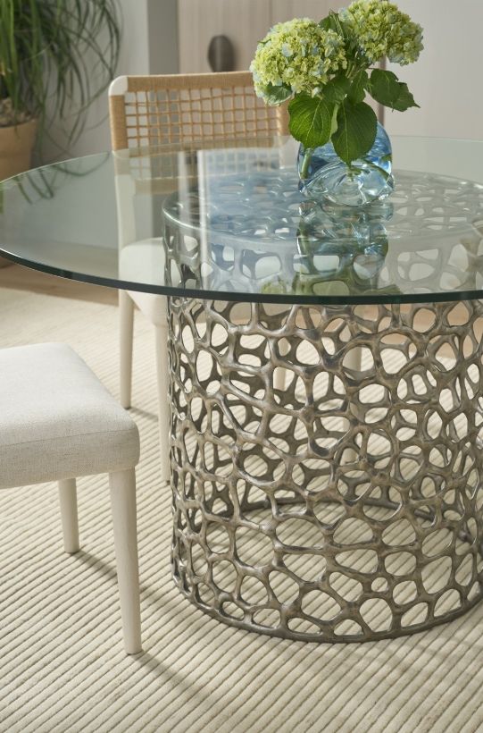 Universal Explore Home™ Oasis Glass Top Antique Nickel Dining Table with Aluminum Base-1