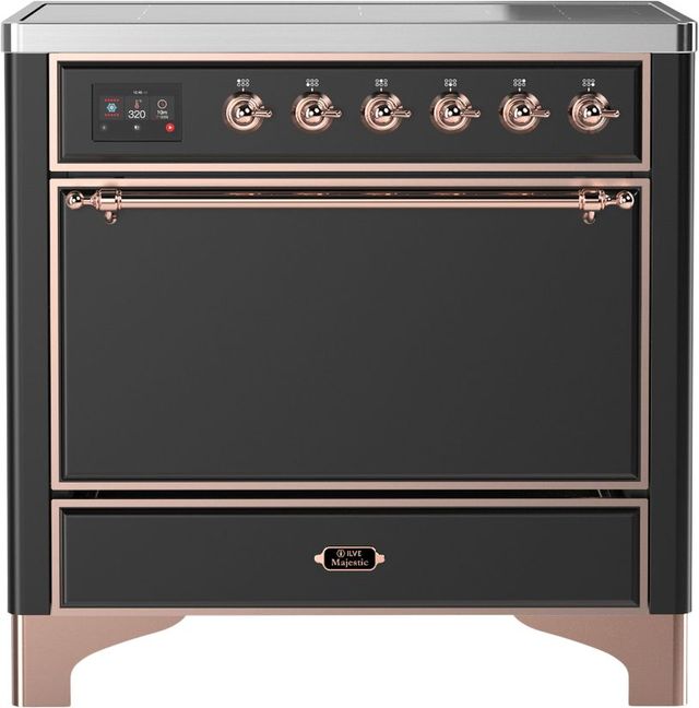 Ilve® Majestic III 36" Graphite Matte Pro Style Induction Range with Solid Door and Copper Trim-0