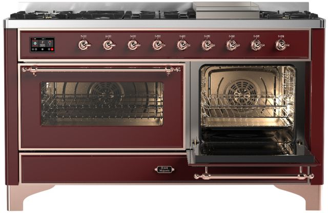 Ilve® Majestic III 60" Burgundy Pro Style Dual Fuel Natural Gas Range with Triple Glass Door and Copper Trim-3