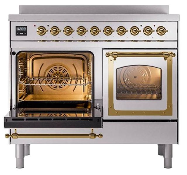 Ilve® Nostalgie II Noblesse 40'' Stainless Steel Pro Style Induction Range with Brass Trim-3