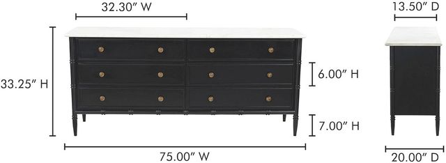 Moe's Home Collection Eleanor Black Dresser with White Marble Top-3