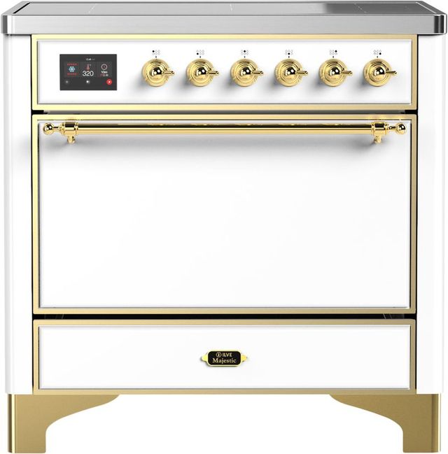 Ilve® Majestic III 36" White Pro Style Induction Range with Solid Door and Brass Trim-0