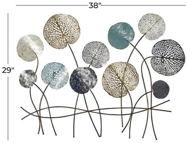 Deco Marche Blue Floral Cut-Out Wall Decor with Gold Foil Accents-2