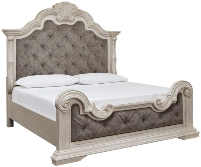 Signature Design by Ashley® Andonhall Antique White/Gray King Upholstered Panel Bed-1