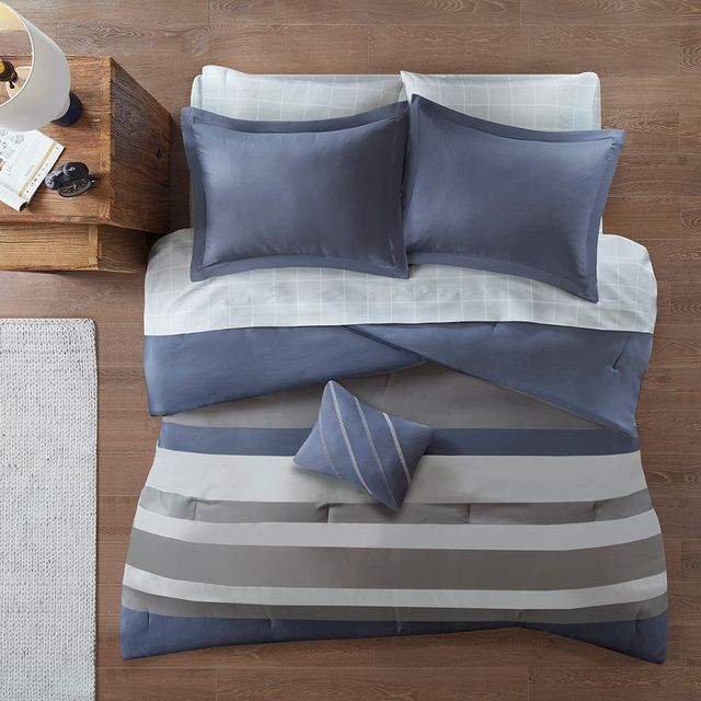 Olliix by Intelligent Design Marsden Blue/Grey Twin Complete Bed Set Including Sheets-1