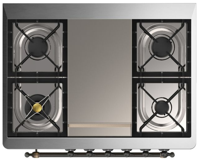 Ilve® Majestic III 36" Emerald Green Pro Style Dual Fuel Liquid Propane Range with Solid Door and Burnished Trim-3