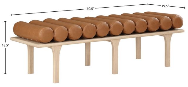 Meridian Furniture Landon Cognac/Natural Vegan Leather Bench-3