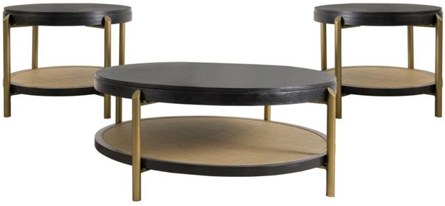 Coaster® Arini 3-Piece Black Occasional Table with Aged Brass Base Set-0