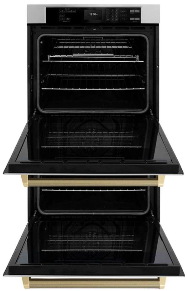 ZLINE Autograph Edition 30" Stainless Steel Electric Double Wall Oven with Polished Gold Handles-1