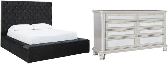Signature Design by Ashley® Lindenfield 2-Piece Black/Silver California King Upholstered Storage Bed Set-0