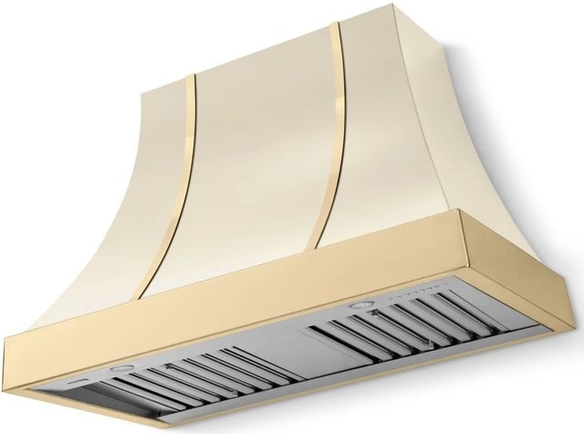 La Cornue CornuFé Cascade 44" Morning Dew Mounted Range Hood with Polished Brass Trim-0