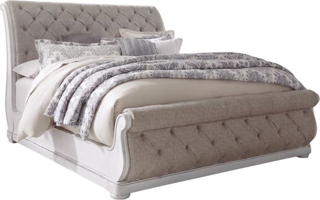 Liberty Furniture Magnolia Manor 4-Piece Antique White/Gray/Weathered Bark Queen Sleigh Bedroom Set with Chest-1