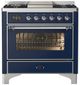 Ilve® Majestic III 36" Midnight Blue Pro Style Dual Fuel Natural Gas Range with 6 Black Brass Burners and Chrome Trim-0