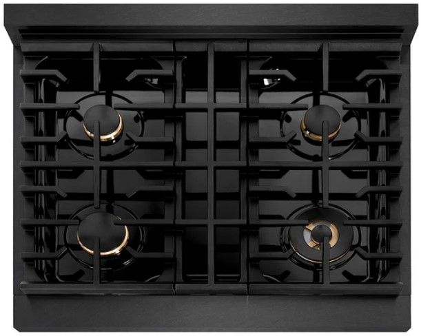 ZLINE Paramount 30" 4.2 cu. ft. Satin Stainless Steel Paramount Dual Fuel Range with 4 Burner Gas Cooktop and Electric Convection Oven with Polished Gold Accents-3