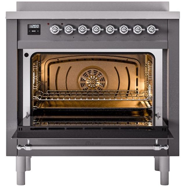 Ilve® Nostalgie II Noblesse 36'' Graphite Matte Pro Style Induction Range with Chrome Trim-1