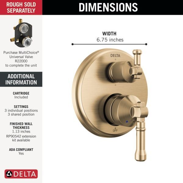 Delta Broderick® 14 Series Lumicoat® Champagne Bronze 6-Setting Integrated Diverter Trim-1
