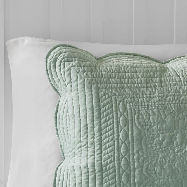 Olliix by Madison Park 3 Piece Seafoam Full/Queen Tuscany Reversible Scalloped Edge Coverlet Set-2