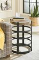 Hammary® Hidden Treasures Brown Wooden Top Barrel Strap End Table with Black Metal Base-1