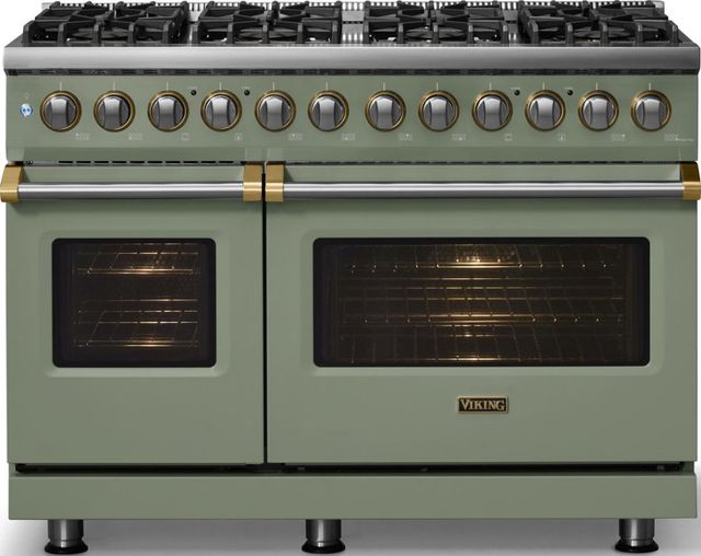 Viking® 5 Series 48" Eucalyptus Pro Style Dual Fuel (LP) Range with Brushed Brass Trim-2