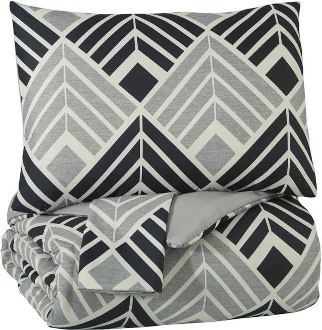 Signature Design by Ashley® Ellowyn Black/Gray/Bone Queen Comforter Set-0