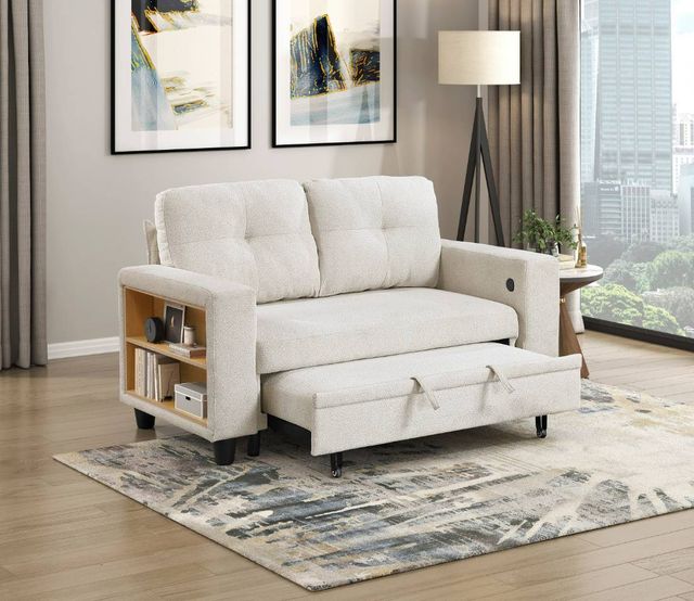 Homelegance® Robinson Beige Loveseat with Pull-Out Bed, Shelves, and Charging Ports-2