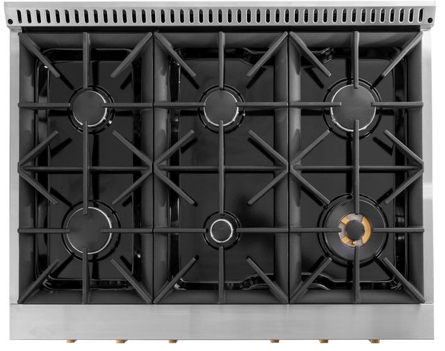 Kucht Professional KX Series 36" Stainless Steel Pro Style Dual Fuel Range with Gold Accents and Kucht Horus Thermostat-1
