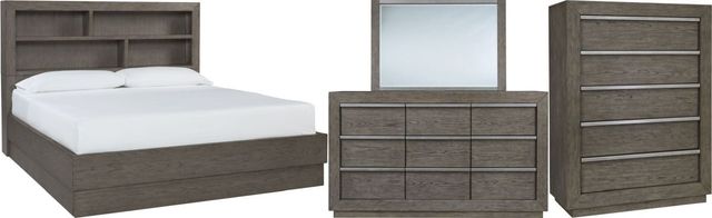 Benchcraft® Anibecca 4-Piece Weathered Gray King Bookcase Bed Set-0
