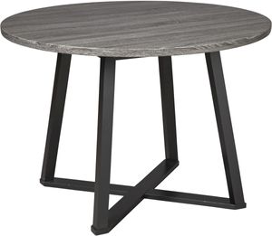 front view of the Signature Design by Ashley® Centiar Gray Round Dining Room Table with Black Base