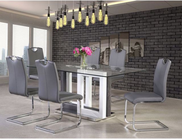 Mazin Furniture Yves Clear Glass Top Dining Table with White and Chrome Base -2