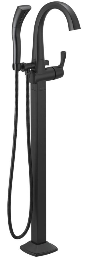 Delta Stryke® Matte Black Floor Mount Tub Filler Trim Single Handle-0