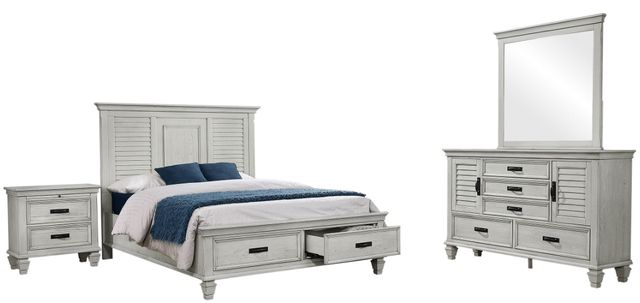 Coaster® Franco 4-Piece Distressed White Queen Storage Bedroom Set-0