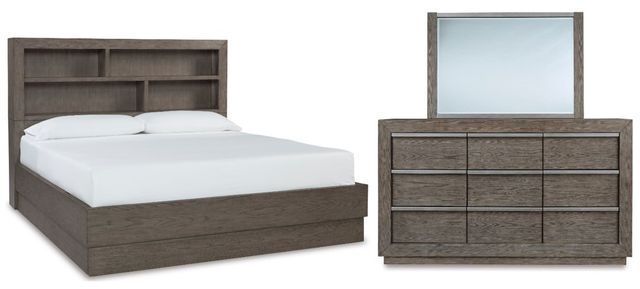 Benchcraft® Anibecca 3-Piece Weathered Gray Queen Bookcase Bed Set-0