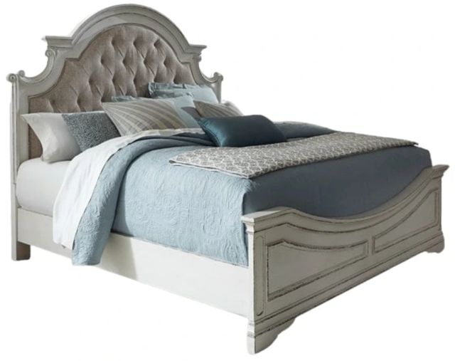 Liberty Furniture Magnolia Manor Antique White/Weathered Bark California King Upholstered Panel Bed-0