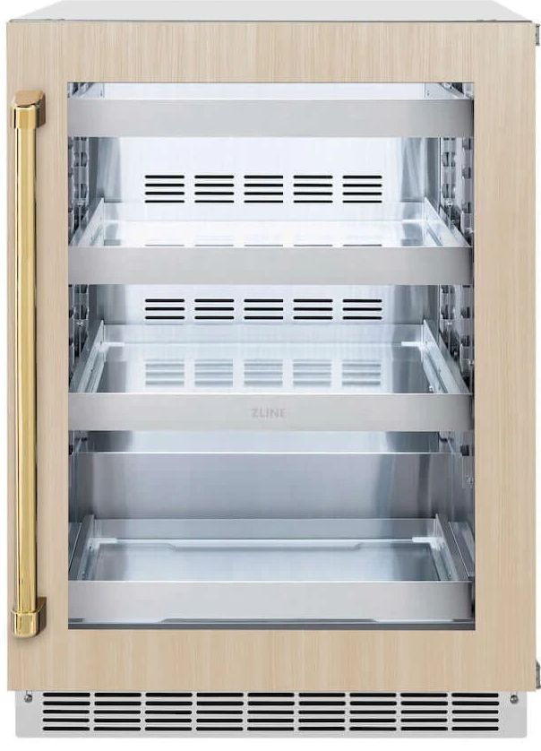 ZLINE Touchstone Autograph Edition 24" 5.2 Cu. Ft. Panel Ready Beverage Center with Glass Door and Polished Gold Handle-0