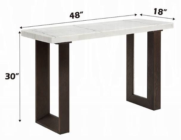 ACME Furniture Edwyn White Marble Top Sofa Table with Brown Base-2
