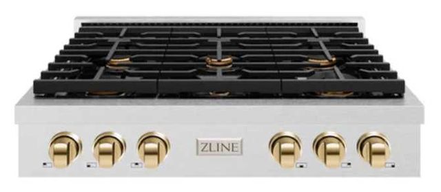 ZLINE Paramount Autograph Edition 36" Satin Stainless Steel Gas Cooktop with Polished Gold Accents-0