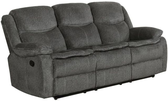 Coaster® Jennings Charcoal Upholstered Motion Sofa with Drop-Down Table-0