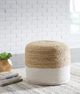 Signature Design by Ashley® Sweed Valley Natural/White Round Pouf-2