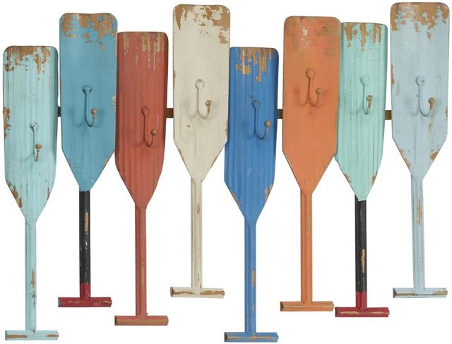 Deco Marche Multi Colored Paddle Distressed Oar Shaped 8-Hanger Wall Hook-0