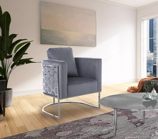 Meridian Furniture Casa Grey/Chrome Velvet Chair-2