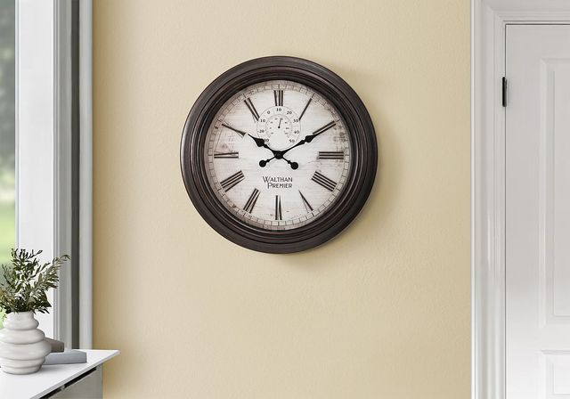 Monarch Specialties Inc. Brown 20" Round Wall Clock with Roman Numerals on Distressed Beige Backgrou-2