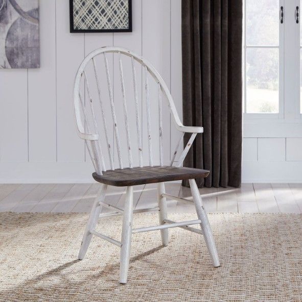 Liberty Furniture Farmhouse Brown/White Windsor Back Arm Chair-1