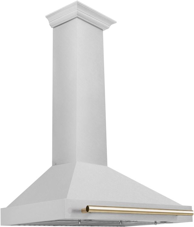 ZLINE Autograph Edition 36" Finger Resistant Satin Stainless Steel Convertible Wall Mounted Range Hood with Polished Gold Handle-2
