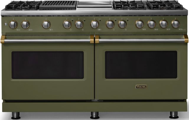 Viking® 5 Series 60" Martini Pro Style Dual Fuel (LP) Range with Brushed Brass Trim-0