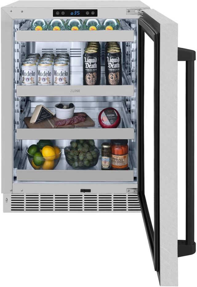 ZLINE Autograph Edition Touchstone 24" 5.2 Cu. Ft. Satin Stainless Steel Beverage Center with Glass Door and Matte Black Handle-2